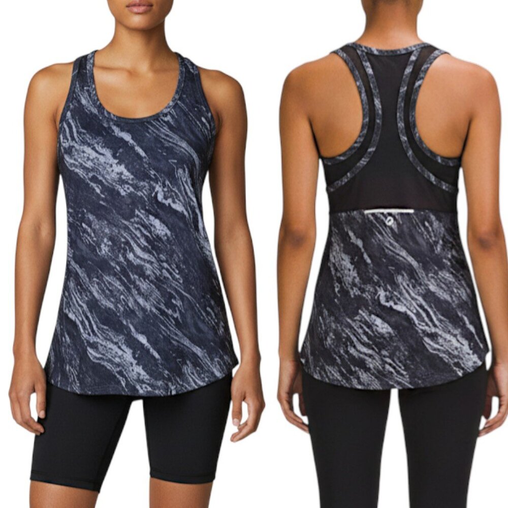GAP Fit Black and Grey Marble Print Racerback Mesh Tank Women's Size S